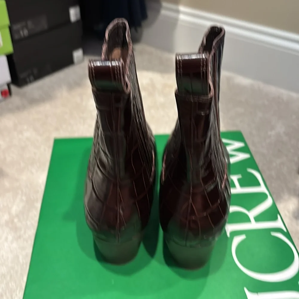 J. Crew Dark Brown Croc-Embossed Ankle Boots - Picture 6 of 8